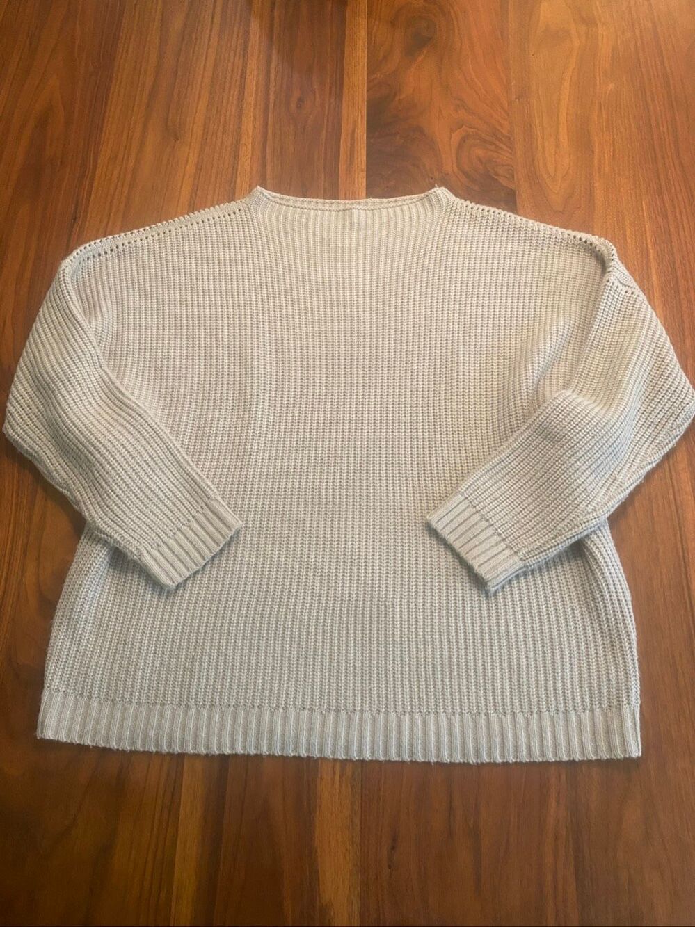 Women's Light Gray Ribbed Knit Merino Wool Blend Dolman Sleeve Sweater Small